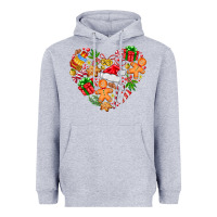 Heather Grey love Christmas  heart Heavyweight Hoodie - CowhideDigitalArt