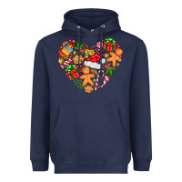 Navy love Christmas  heart Heavyweight Hoodie - CowhideDigitalArt