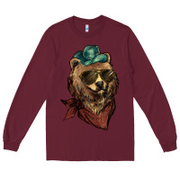 Burgundy Bear cowboy bandana glasses Long Sleeve Tee - HowdyJamesFarm
