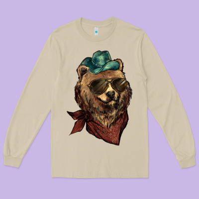 Bear Cowboy Bandana Glasses Long Sleeve Tee Designed By Howdyjamesfarm