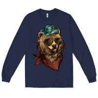 Navy Bear cowboy bandana glasses Long Sleeve Tee - HowdyJamesFarm