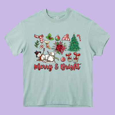 Merry Bright Heavy Core Tee Designed By Maliassmallbusiness