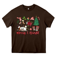 Chocolate Brown merry bright Heavy Core Tee - MaliasSmallBusiness