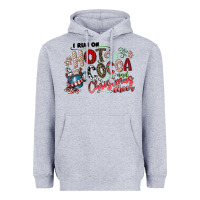 Heather Grey I Run Hot Cocoa And Christmas Cheer Heavyweight Hoodie - CowhideDigitalArt
