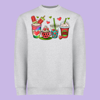 Watermelon Summer Coffee Cups Heavyweight Sweatshirt Designed By Oliviacreatesart