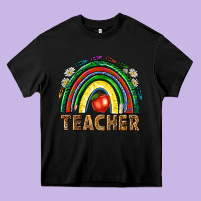 Rainbow Teacher Heavy Core Tee Designed By Nancycooperartshop