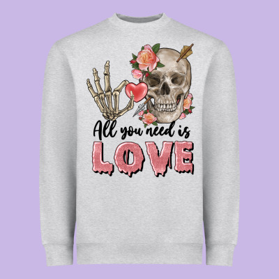 Skull All You Need Is Love Heavyweight Sweatshirt Designed By Fadigitalartstudio