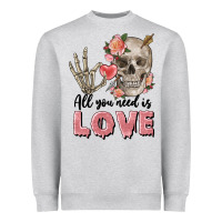 Heather Grey Skull all you need is love Heavyweight Sweatshirt - FaDigitalArtStudio