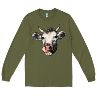 Army Green Cow Long Sleeve Tee - HowdyJamesFarm