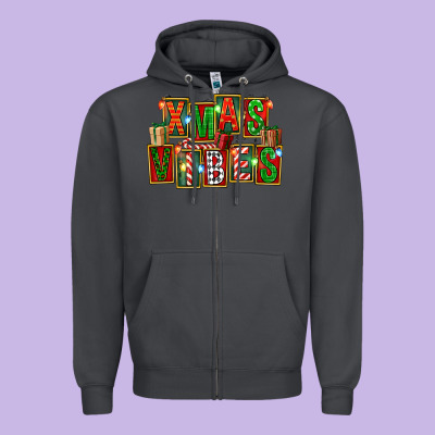 Christmas Xmas Vibes Zipper Hoodie Designed By Fadigitalartstudio
