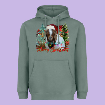 Merry Christmas Goat Heavyweight Hoodie Designed By Cowhidedigitalart