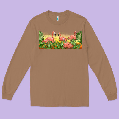 Flamingos With Sunset Long Sleeve Tee Designed By Tumblerdesignbyshophia