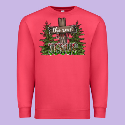 The Real Gift Is Jesus Premium Sweatshirt Designed By Cowhidedigitalart