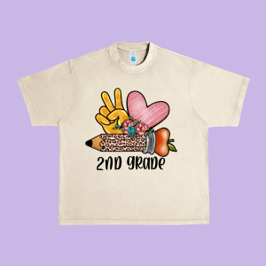 Peace Love 2nd Grade Urban Heavy Tee Designed By Jahusdesignshop