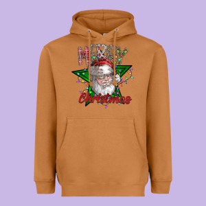 Festive Santa Claus Greeting Heavyweight Hoodie Designed By Cowhidedigitalart