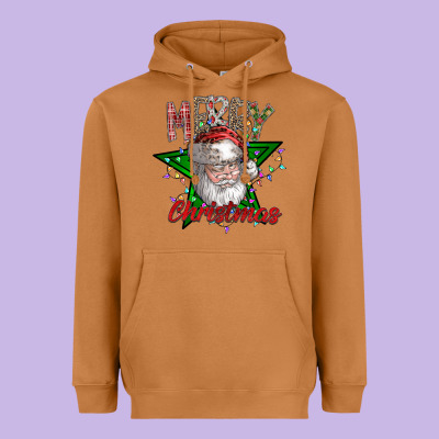 Festive Santa Claus Greeting Heavyweight Hoodie Designed By Cowhidedigitalart