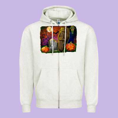 Headstone And Coffin Background Zipper Hoodie Designed By Bundleandbundleshop