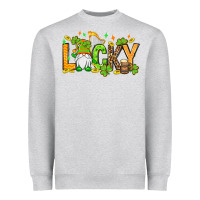 Heather Grey St. Patrick's Lucky gnome Heavyweight Sweatshirt - OliviaCreatesArt
