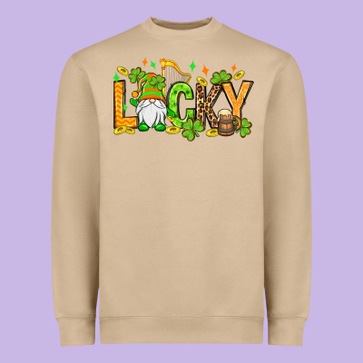 St. Patrick's Lucky Gnome Heavyweight Sweatshirt Designed By Oliviacreatesart