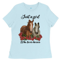 Baby Blue just a girl who loves horses no background Ladies Tee - RanaPortraitStore