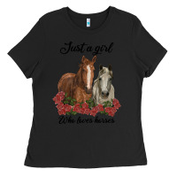 Black just a girl who loves horses no background Ladies Tee - RanaPortraitStore