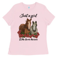 Bubblegum Pink just a girl who loves horses no background Ladies Tee - RanaPortraitStore