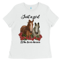 White just a girl who loves horses no background Ladies Tee - RanaPortraitStore
