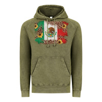Vintage Olive Mexican Flag with Leopard Vintage Hoodie - texasbilliewilder