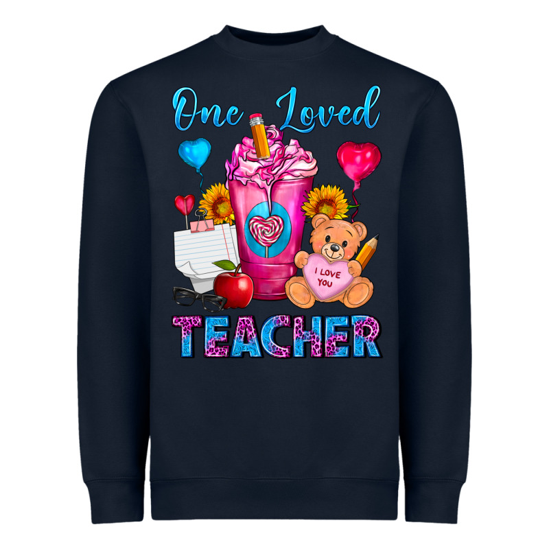 One Loved Teacher Valentines Day Cold Drink Frappe Heavyweight Sweatshirt by FaDigitalArtStudio | Teevron