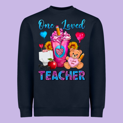 One Loved Teacher Valentines Day Cold Drink Frappe Heavyweight Sweatshirt Designed By Fadigitalartstudio