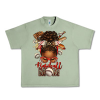 Oil Green Baseball Mom Afro Messy Bun Urban Heavy Tee - texasbilliewilder