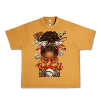 Peanut Butter Baseball Mom Afro Messy Bun Urban Heavy Tee - texasbilliewilder