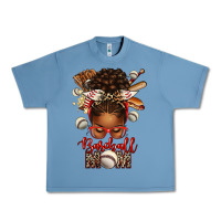 Pebble Blue Baseball Mom Afro Messy Bun Urban Heavy Tee - texasbilliewilder