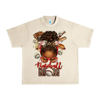 Sandshell Baseball Mom Afro Messy Bun Urban Heavy Tee - texasbilliewilder