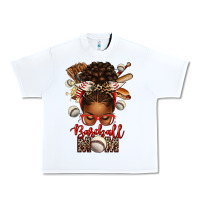 White Baseball Mom Afro Messy Bun Urban Heavy Tee - texasbilliewilder