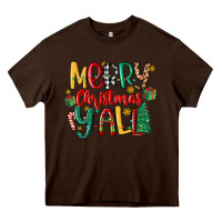 Chocolate Brown merry christmas y'all Heavy Core Tee - MaliasSmallBusiness