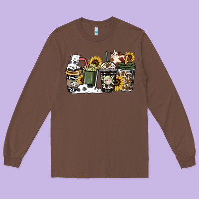 Cowhide Coffee Cups Long Sleeve Tee Designed By Howdyjamesfarm