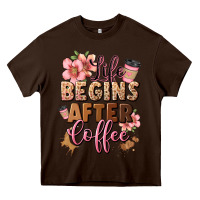 Chocolate Brown life begins after coffee Heavy Core Tee - JahusDesignShop