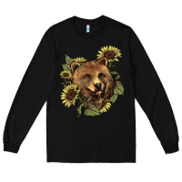 Black Bear head sunflower Long Sleeve Tee - HowdyJamesFarm