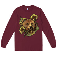 Burgundy Bear head sunflower Long Sleeve Tee - HowdyJamesFarm