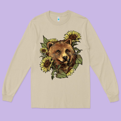 Bear Head Sunflower Long Sleeve Tee Designed By Howdyjamesfarm