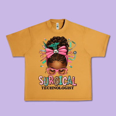 Surgical Technologist Afro Messy Bun Urban Heavy Tee Designed By Texasbilliewilder