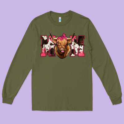 Western Highland Cow Mom Long Sleeve Tee Designed By Howdyjamesfarm