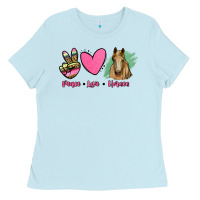 Baby Blue peace love horses Ladies Tee - RanaPortraitStore