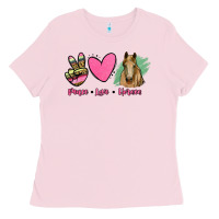 Bubblegum Pink peace love horses Ladies Tee - RanaPortraitStore