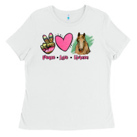 White peace love horses Ladies Tee - RanaPortraitStore