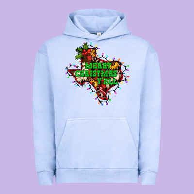 Merry Christmas Y'all Texas Map Urban Hoodie Designed By Barkaloodesign