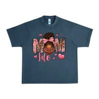 Midnight Navy Afro Messy Bun Mom Life Urban Heavy Tee - texasbilliewilder