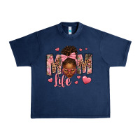 Navy Afro Messy Bun Mom Life Urban Heavy Tee - texasbilliewilder