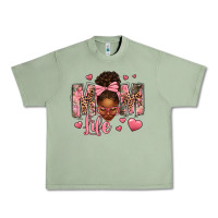 Oil Green Afro Messy Bun Mom Life Urban Heavy Tee - texasbilliewilder